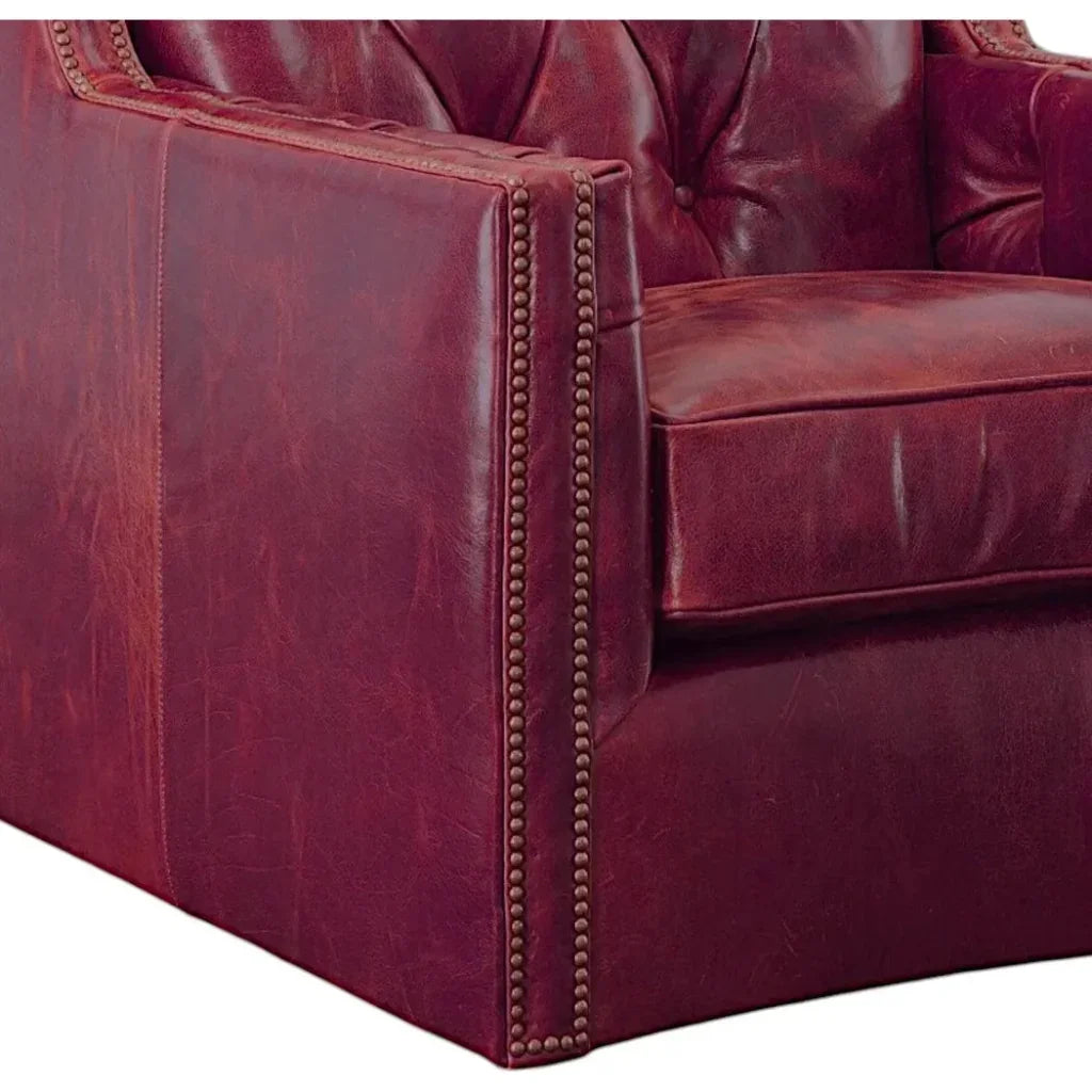 Henry Grain Red Leather Swivel Chair