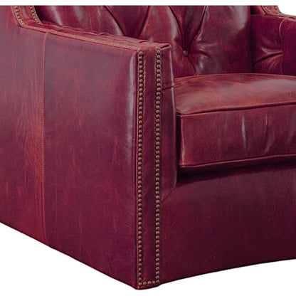 Henry Grain Red Leather Swivel Chair