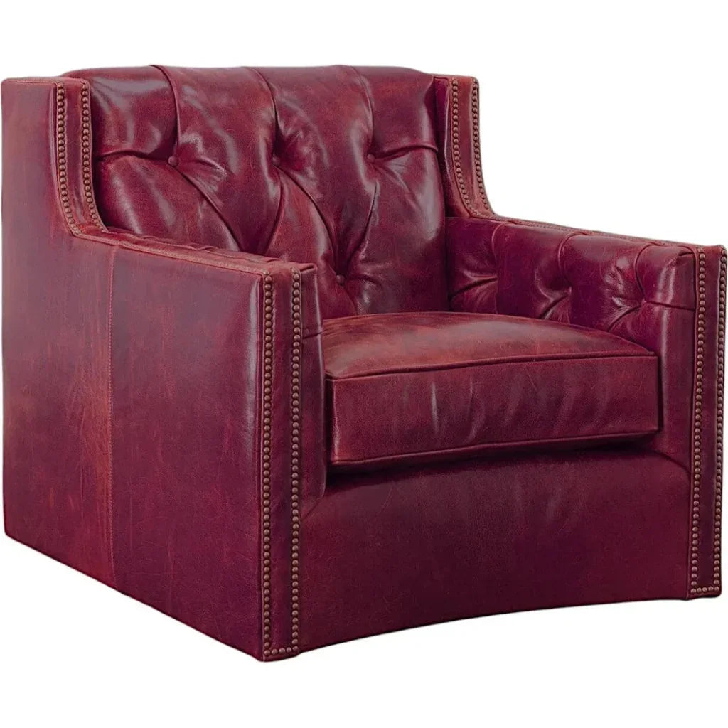 Henry Grain Red Leather Swivel Chair
