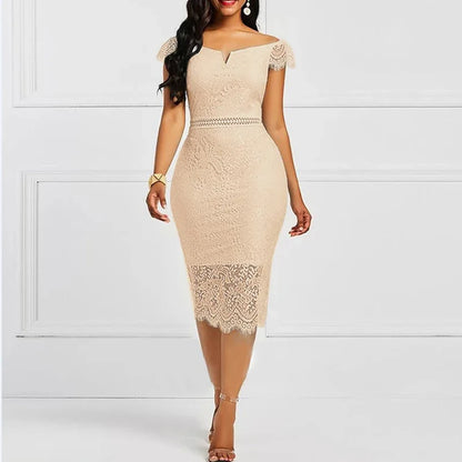 New Fashion Women Sleeveless V-neck Natural Anti-static Breathable Back Zipper Lace Solid Slim Pencil Casual Party Summer