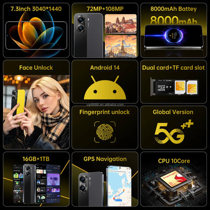 Real High Quality X7 Pro 16+1TB Smartphone Hot Selling 7.3 Inch Big Screen Cheap Android 14 Cellphones Smart Phones