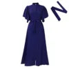 D3270 Trendy Elegant Loose Summer Dress for Women Flare Sleeves Single Breasted Long Dresses Women Casual Ladies Maxi Dress