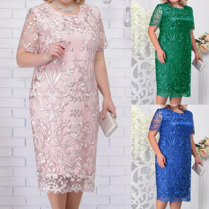 New Plus Size Women's Splicing Embroidery Lace Slim Dresses