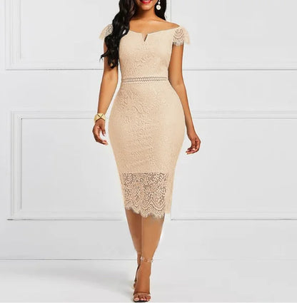 Liu Ming Hot Selling Wholesale Sexy Women V Neck Lace Party Club Wear Evening Short Midi Dress