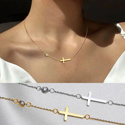 White Gold Cross Pendant Necklace with Engraved Prayer Christian Religious Jewelry Gold Plated for Everyday Wear Unisex