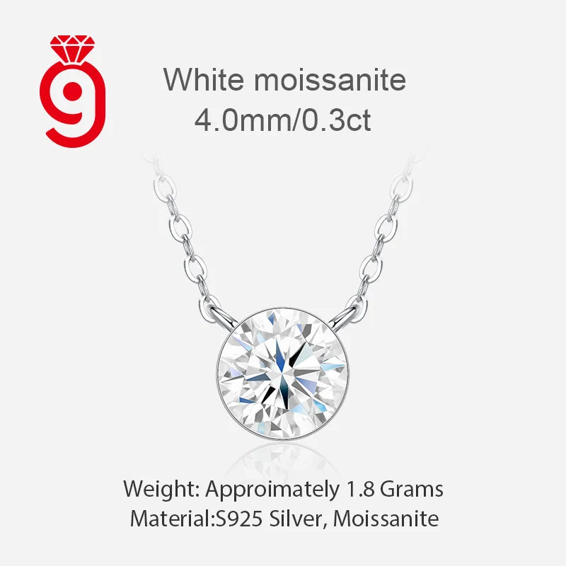 Bezel Set Solitaire 925 Sterling Silver Moissanite Necklace 4.0Mm Round Cut D Color VVS1 Daily Wear Anniversary Necklace