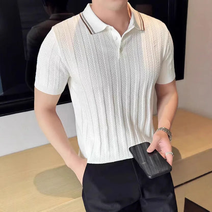 Support Customization of One Item Summer Fashion Solid Color Button Collar Men's Polo Cool Trendy Men's Short Sleeved Polo Shirt