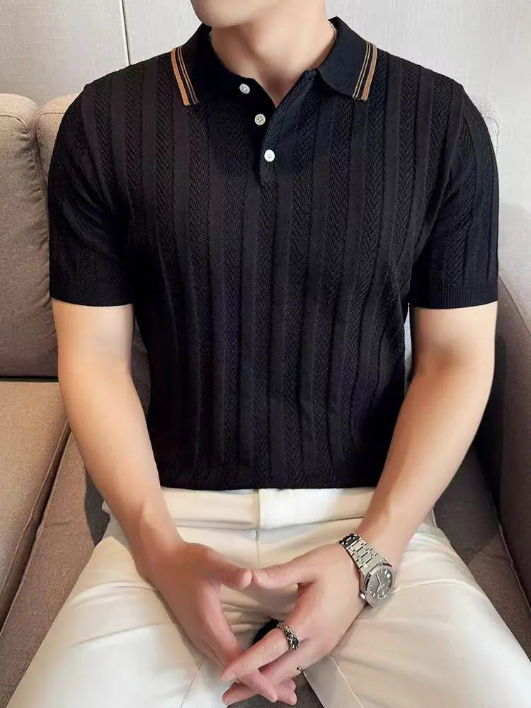 Support Customization of One Item Summer Fashion Solid Color Button Collar Men's Polo Cool Trendy Men's Short Sleeved Polo Shirt