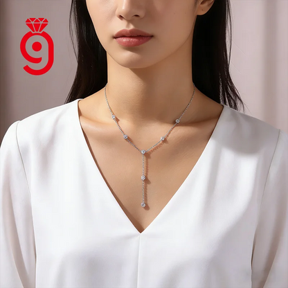 Y-Shaped Lariat 925 Sterling Silver Moissanite Station Necklace 3.0Mm Round Cut D Color VVS1 Pendant Necklace