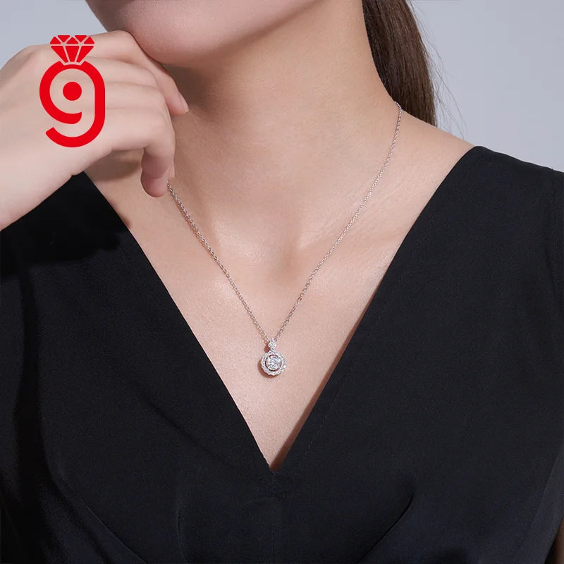 Hot Selling Double Halo 4 Prong Setting 925 Sterling Silver Moissanite Pendant Necklace D Color VVS1 Bridal Necklace