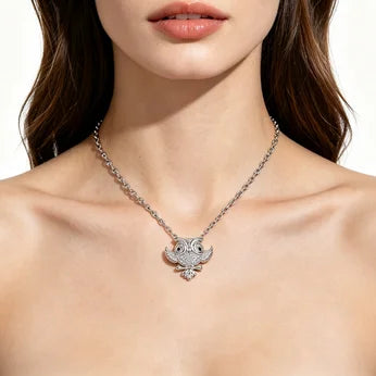 S925 Sterling Silver Owl Pendant Necklace for Women Full Paved Cubic Zirconia CZ Owl Necklace Fashion Jewelry Gift