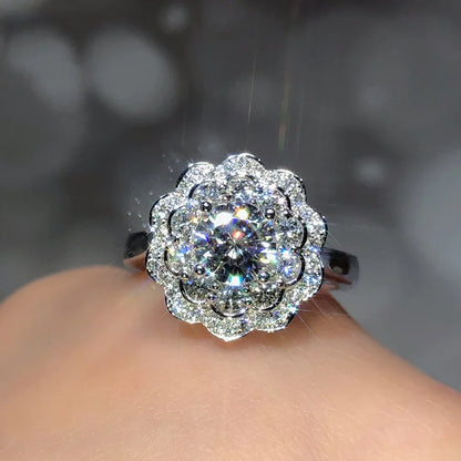 F1220 Diamond Ring Round Brilliant Cut Natural D Color Women's Romantic Engagement Style
