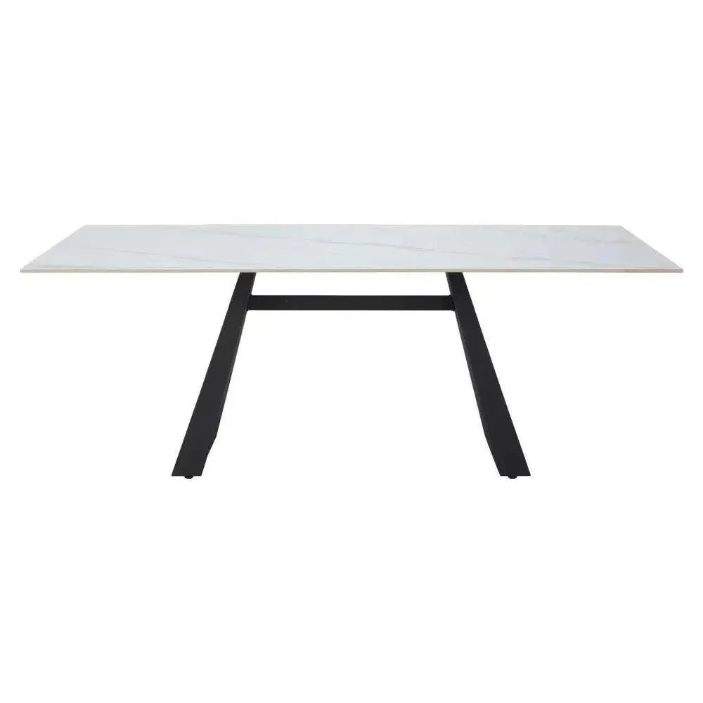 Inky Stone & Steel White Rectangular Dining Table