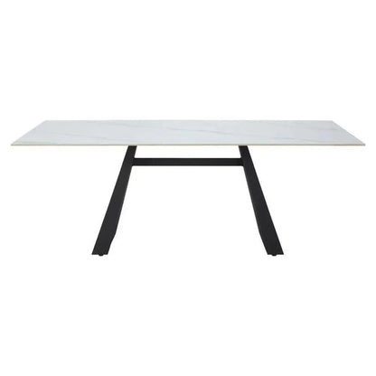 Inky Stone & Steel White Rectangular Dining Table