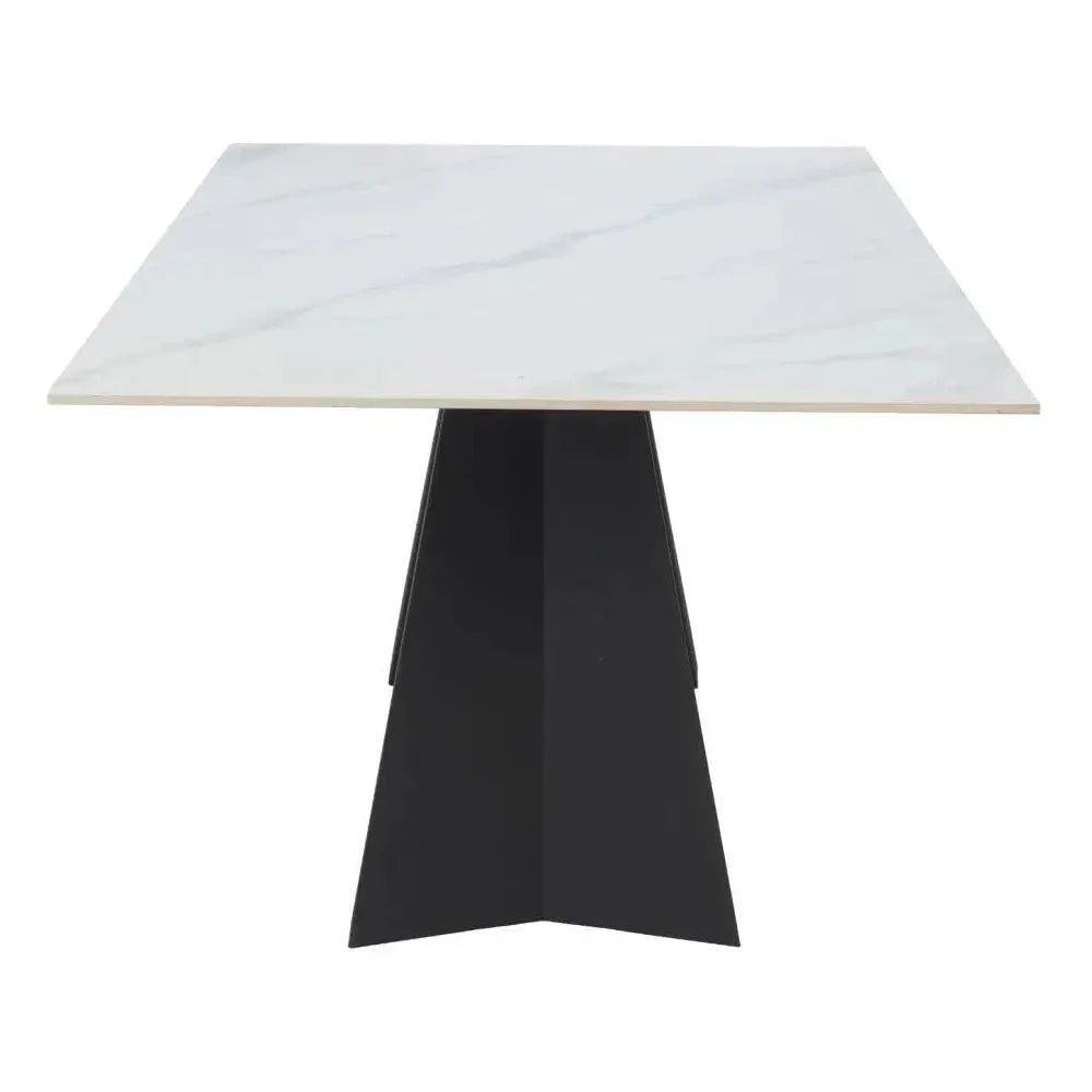 Inky Stone & Steel White Rectangular Dining Table