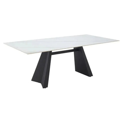 Inky Stone & Steel White Rectangular Dining Table