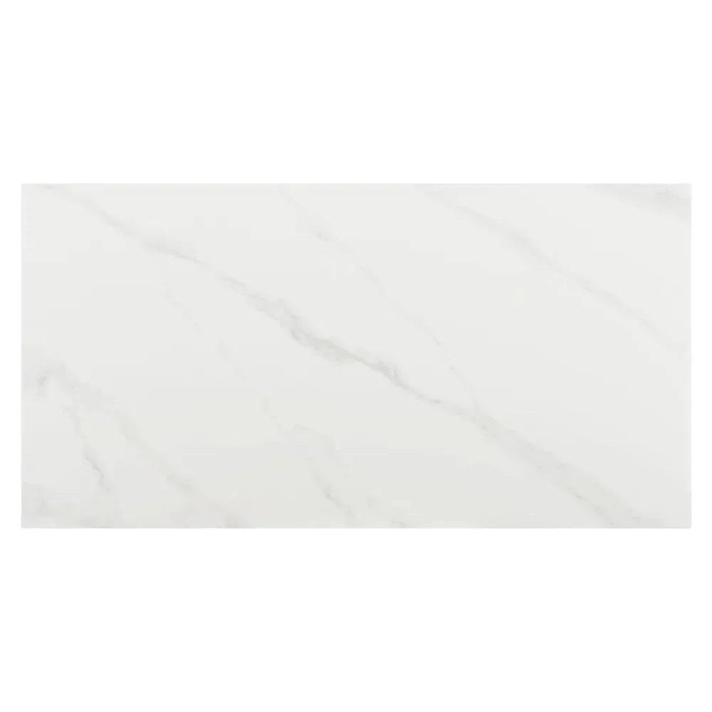 Inky Stone & Steel White Rectangular Dining Table