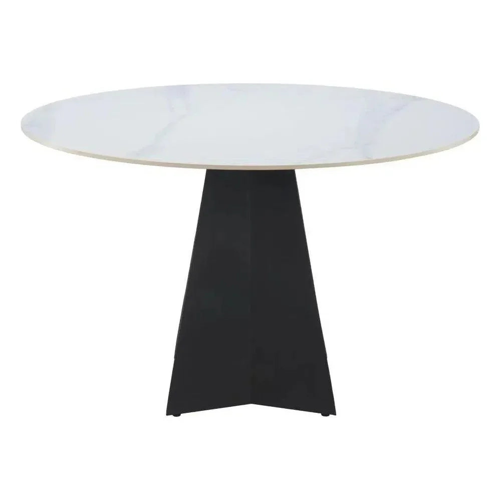 Izar Stone & Steel White Round Dining Table