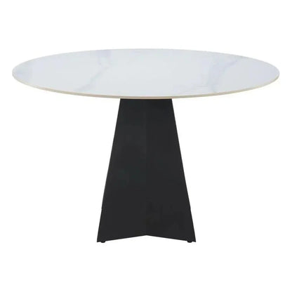 Izar Stone & Steel White Round Dining Table