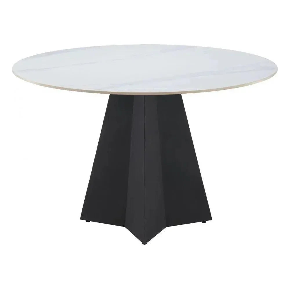 Izar Stone & Steel White Round Dining Table