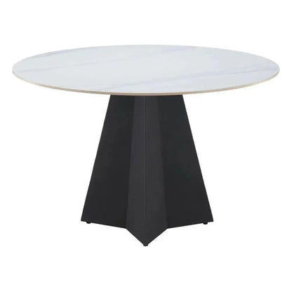 Izar Stone & Steel White Round Dining Table