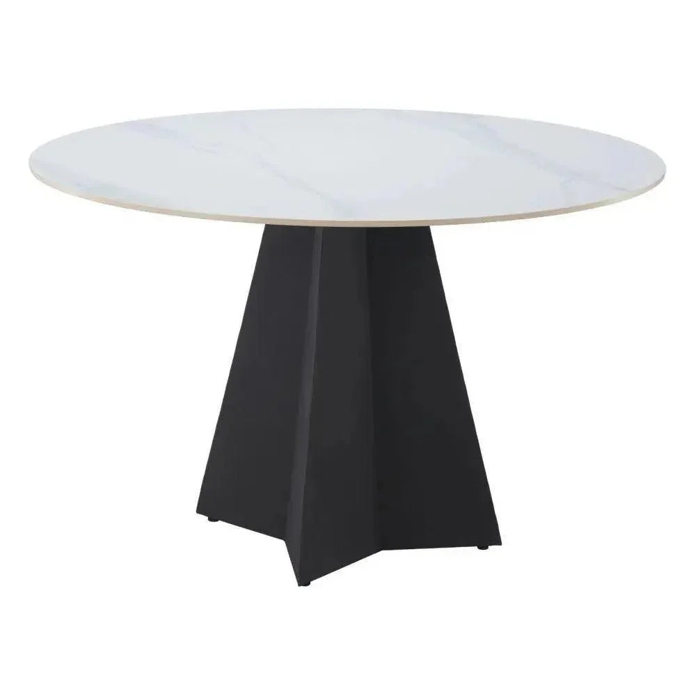 Izar Stone & Steel White Round Dining Table