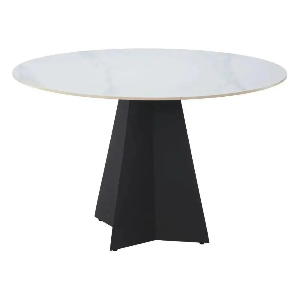 Izar Stone & Steel White Round Dining Table