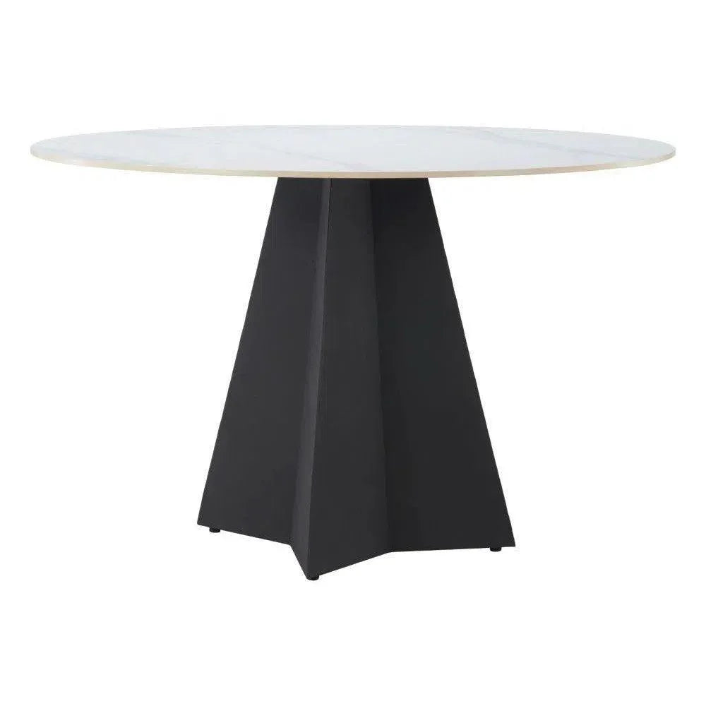 Izar Stone & Steel White Round Dining Table