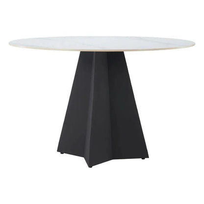 Izar Stone & Steel White Round Dining Table