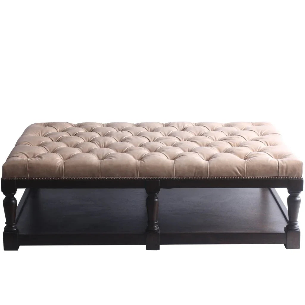 Kyle Tufted Leather Rectangular Ottoman