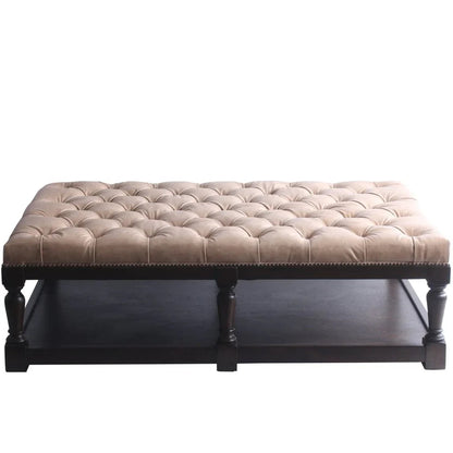 Kyle Tufted Leather Rectangular Ottoman
