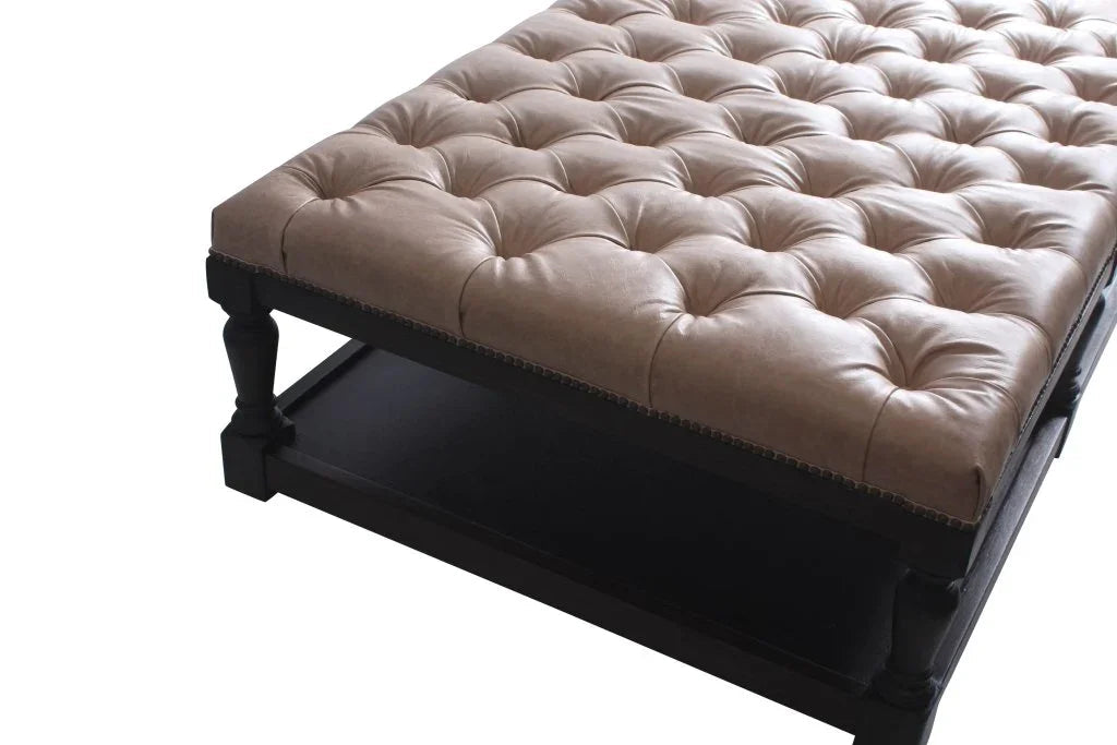 Kyle Tufted Leather Rectangular Ottoman