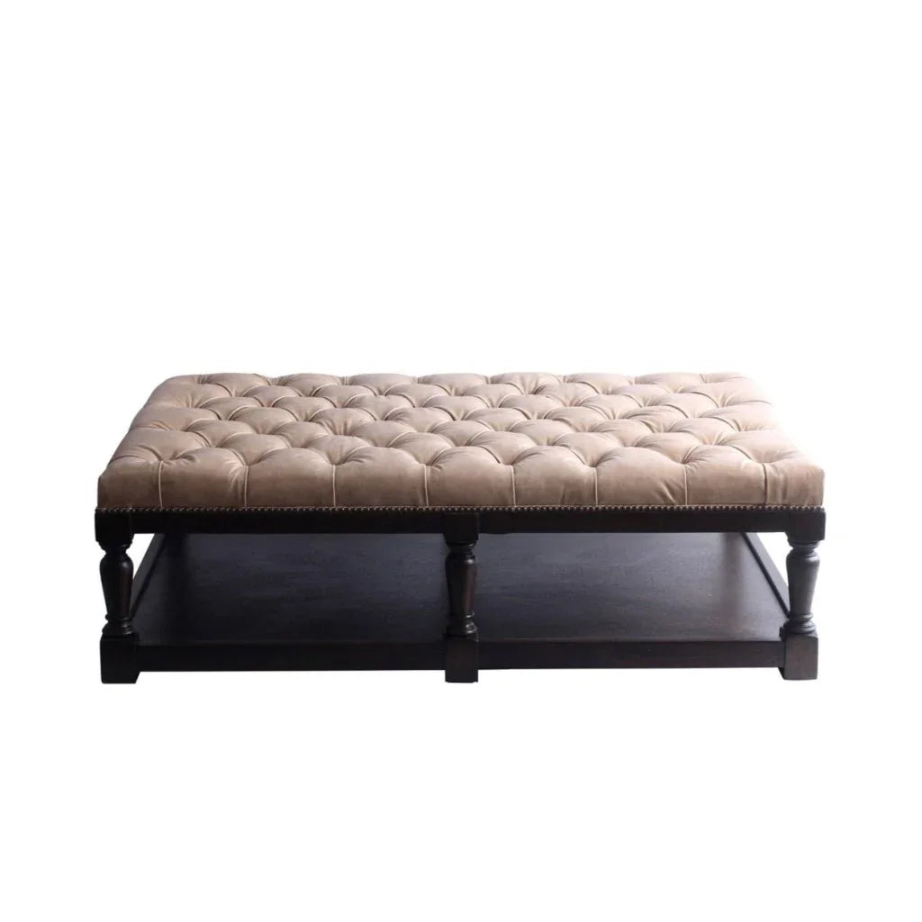 Kyle Tufted Leather Rectangular Ottoman