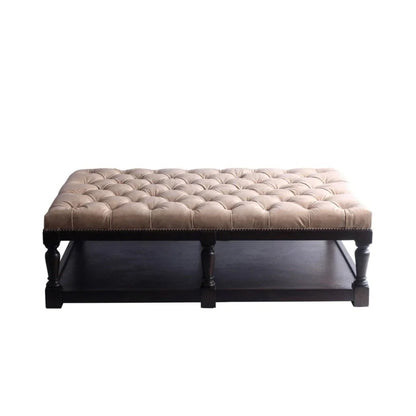 Kyle Tufted Leather Rectangular Ottoman