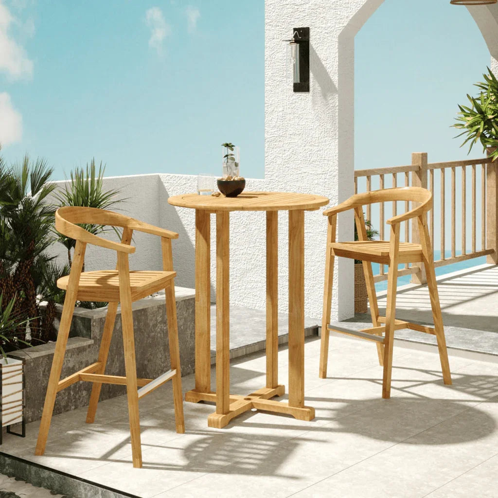 La Costa Teak Patio Round Bar Dining Set 3PC