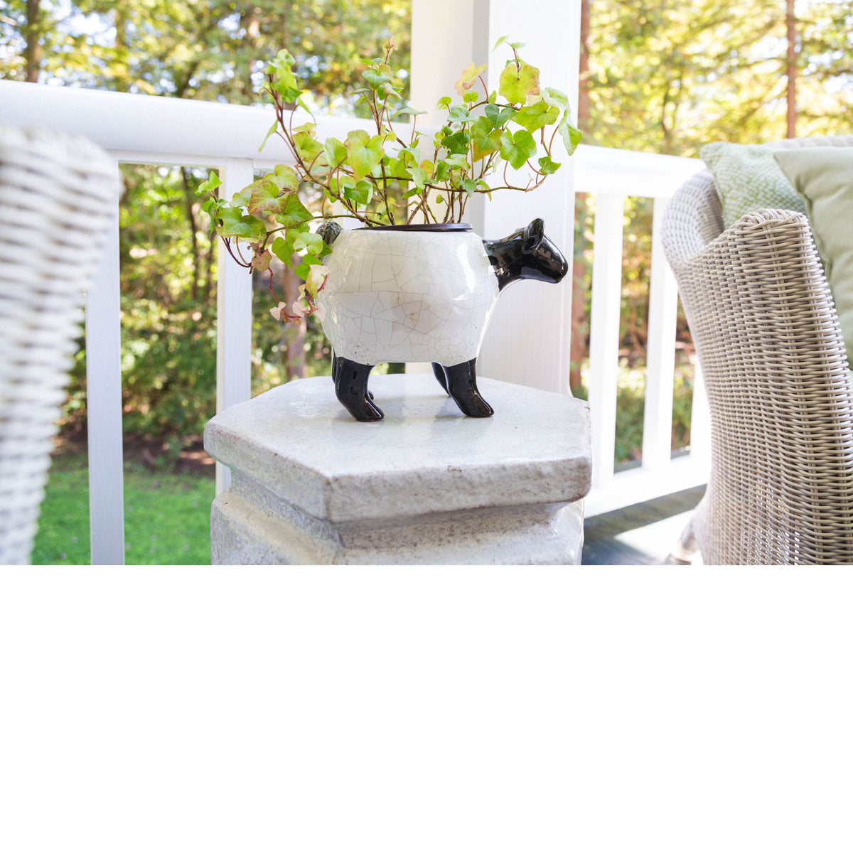 Lamb White Ceramic Planter