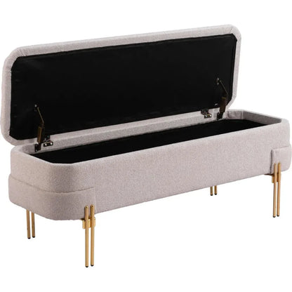 Lebreton Oatmeal Wood & Steel Beige Storage Bench