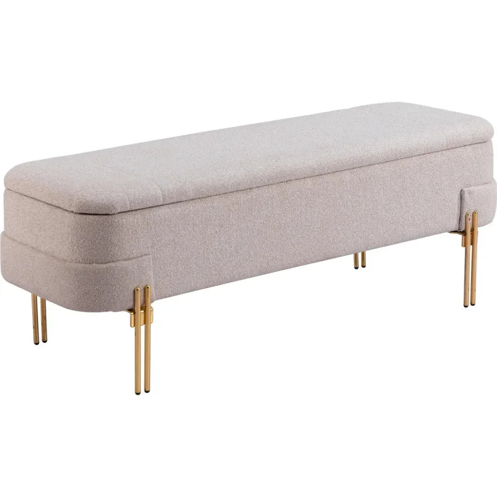 Lebreton Oatmeal Wood & Steel Beige Storage Bench