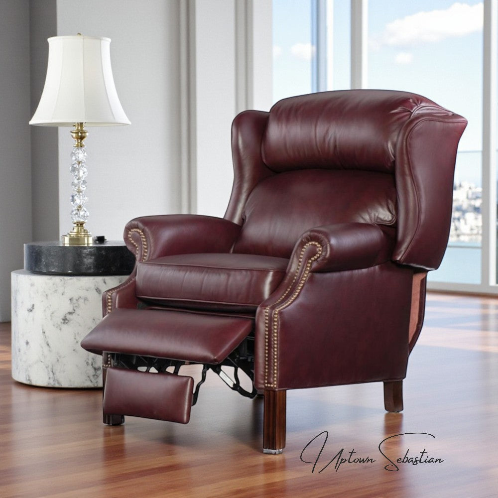 Leroy Top Grain Burgundy Leather Power Recliner