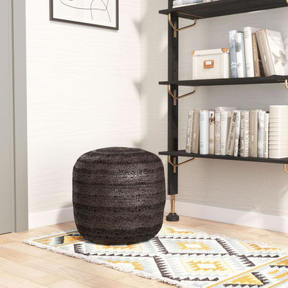 Lillian Braided Jute Black Ottoman