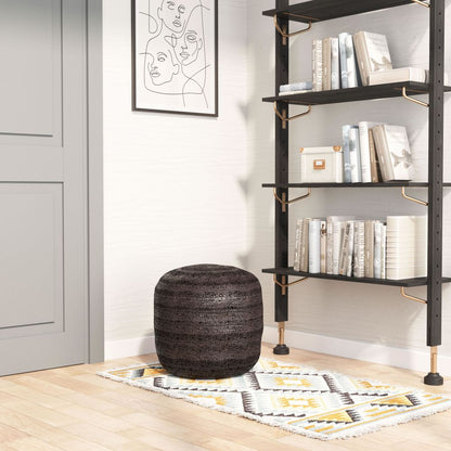 Lillian Braided Jute Black Ottoman