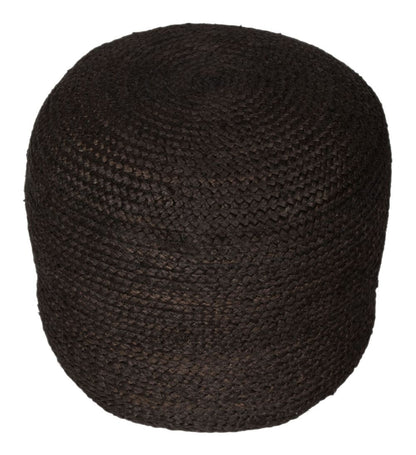 Lillian Braided Jute Black Ottoman