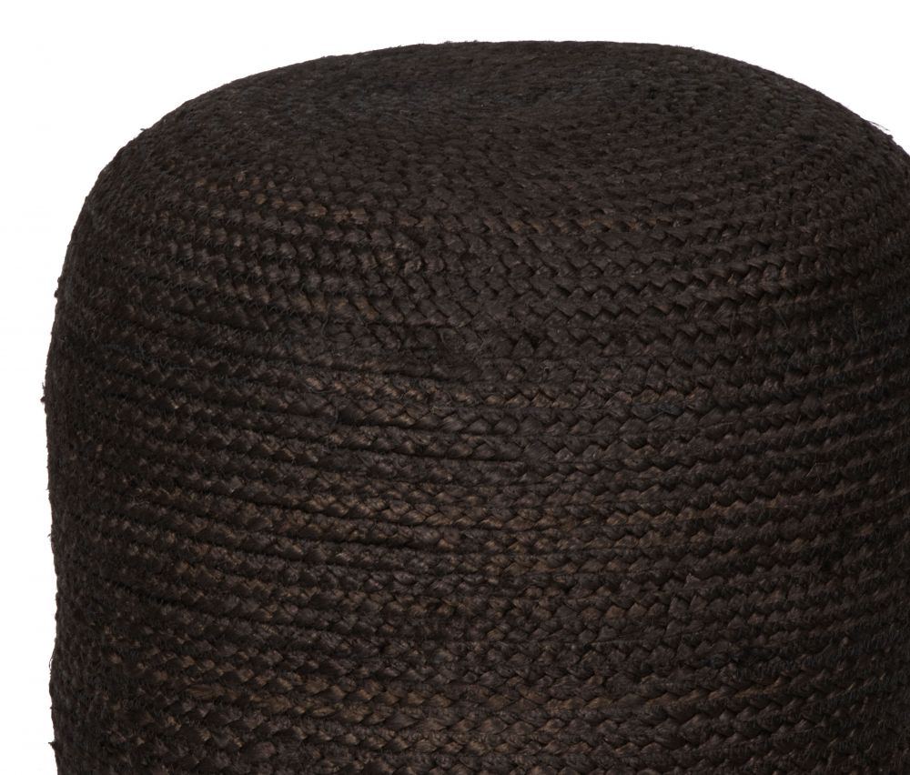 Lillian Braided Jute Black Ottoman
