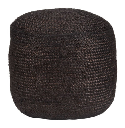 Lillian Braided Jute Black Ottoman