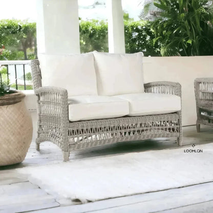 Mackinac Wicker Patio Loveseat Swivel Chair Table Set