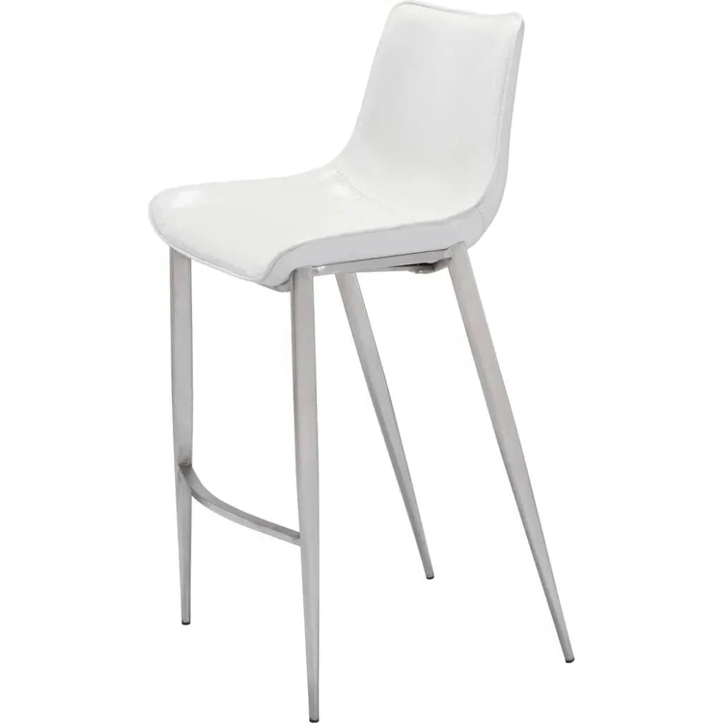 Magnus Bar Chair (Set of 2) White & Silver