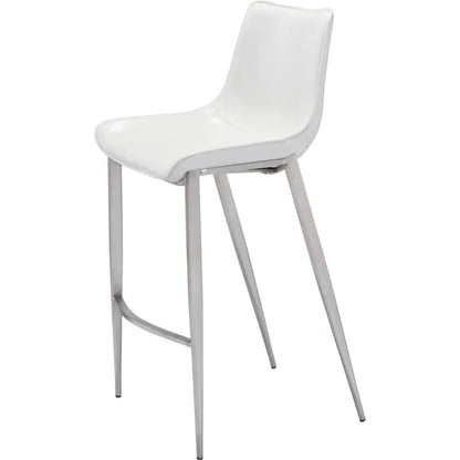 Magnus Bar Chair (Set of 2) White & Silver