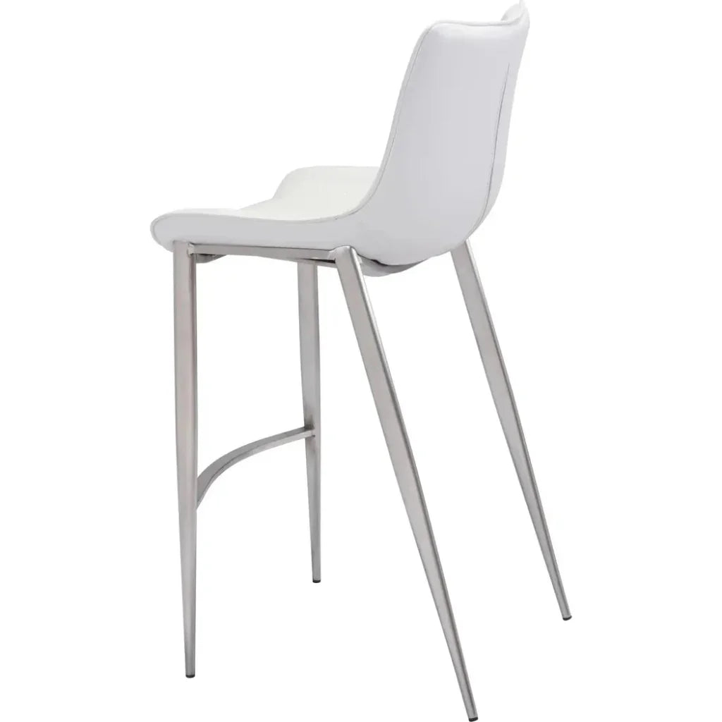 Magnus Bar Chair (Set of 2) White & Silver