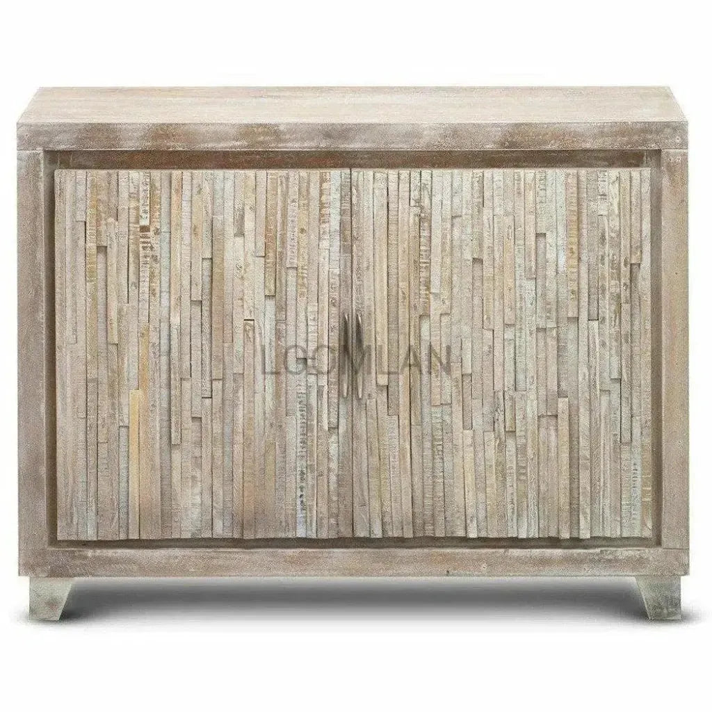 Malessa White Stacked Planks Wood Accent Cabinet