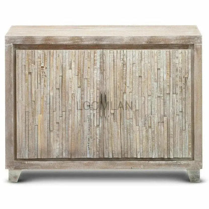 Malessa White Stacked Planks Wood Accent Cabinet